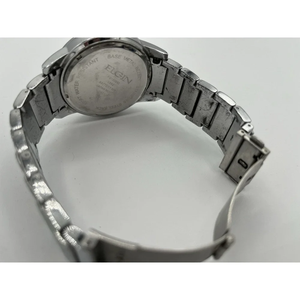 Elgin mens luxury Silver tone Watch With Crystals FG160032
